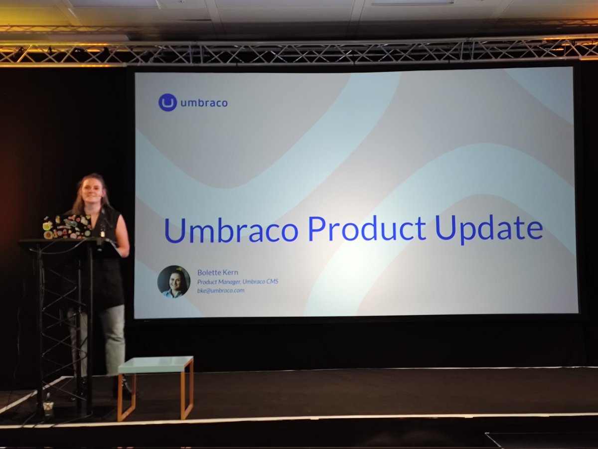 CodebunTes's tweet image. The day has flown by again! We are already finishing up a packed day of talks at #umbUKFest back in the main room with the Umbraco Product Update from Bolette Kern. #umbraco