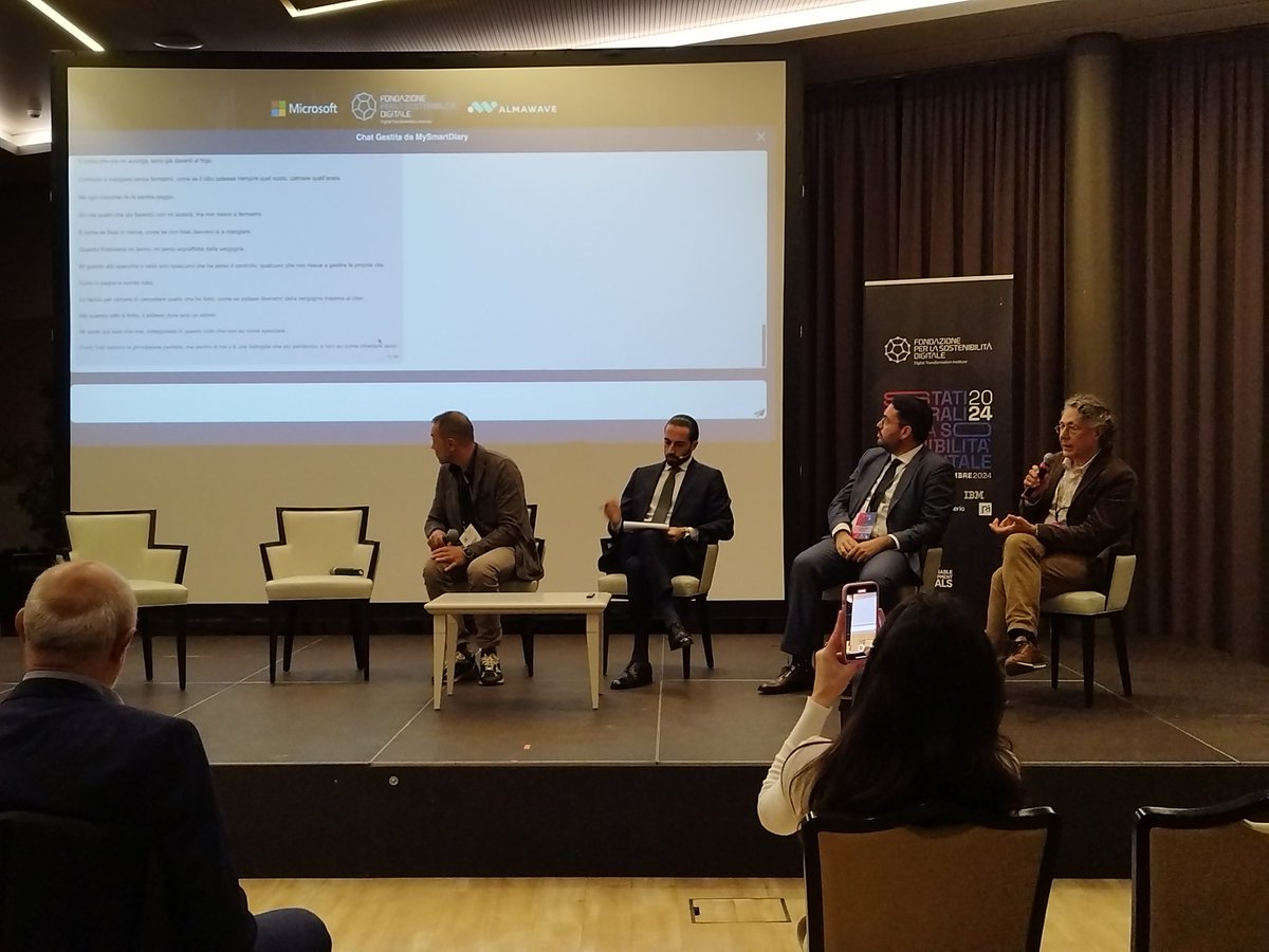 Fondazione per la Sostenibilità Digitale (@digitinst) on Twitter photo Il nostro <a href="/giulicast/">Giuliano Castigliego</a> ha presentato il progetto #mysmartdiary: un diario alimentare che valorizza i processi di mentalizzazione grazie alla #AI, sviluppato dalla Fondazione e dai suoi partner come strumento per i professionisti che operano nel contrasto ai #dca. #SGSD24 Il nostro <a href="/giulicast/">Giuliano Castigliego</a> ha presentato il progetto #mysmartdiary: un diario alimentare che valorizza i processi di mentalizzazione grazie alla #AI, sviluppato dalla Fondazione e dai suoi partner come strumento per i professionisti che operano nel contrasto ai #dca. #SGSD24