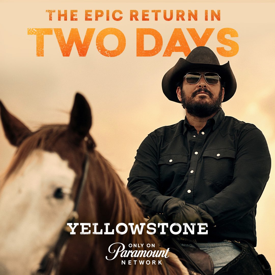 Yellowstone's tweet photo. Rip Wheeler will be back in your life in two days. Get ready. #YellowstoneTV https://t.co/qVqPfwrjVr