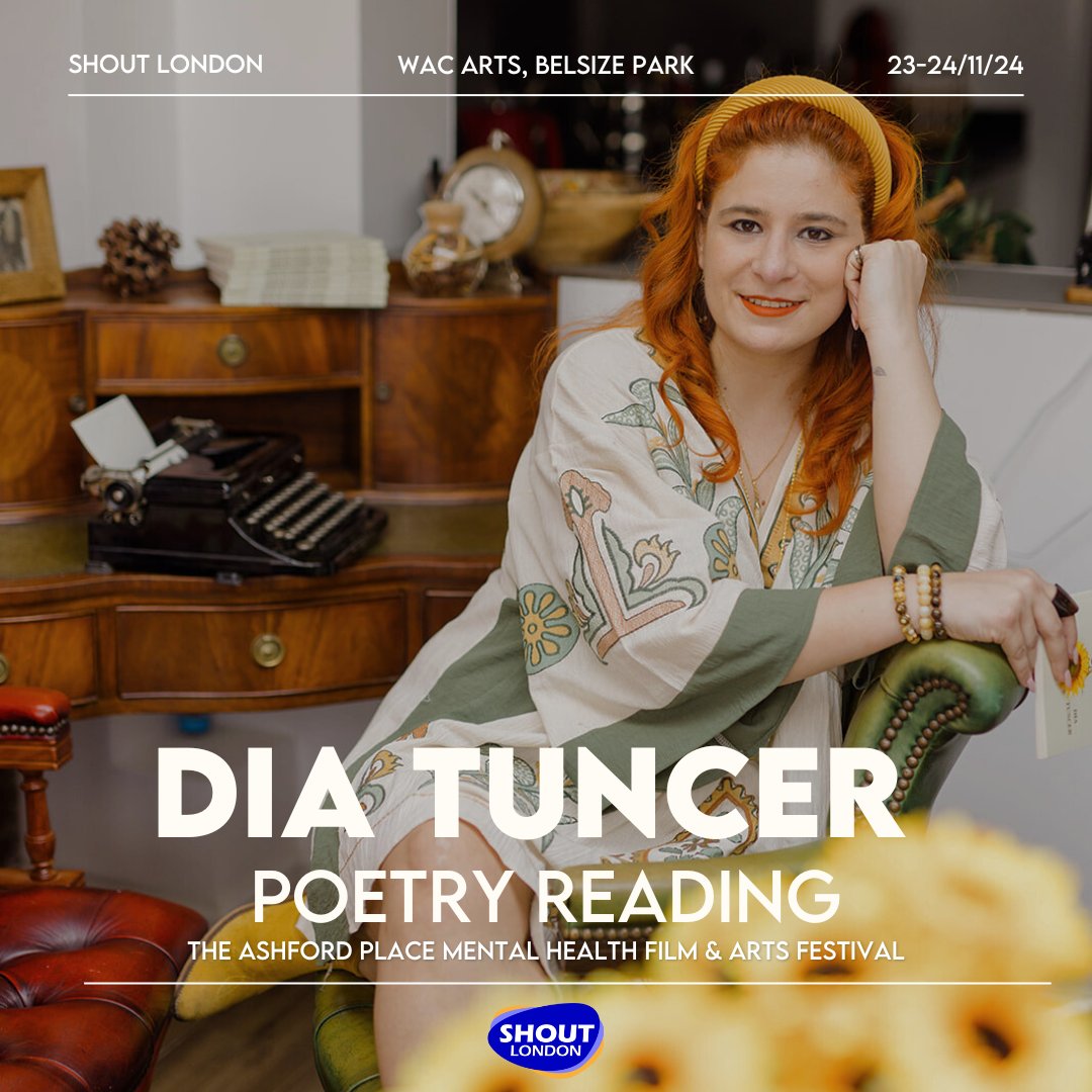 Poet, playwright &amp; blogger, Dia Tuncer will read her poetry on Day 1 🎉

She will also join us for a panel discussion hosted by Pinks on abuse &amp; trauma.

🗓️ Nov 23-24
📍 Wac Arts

FREE tickets here: shout.london/tickets

#ShoutLondon2024 #mentalhealth #mentalhealthawareness