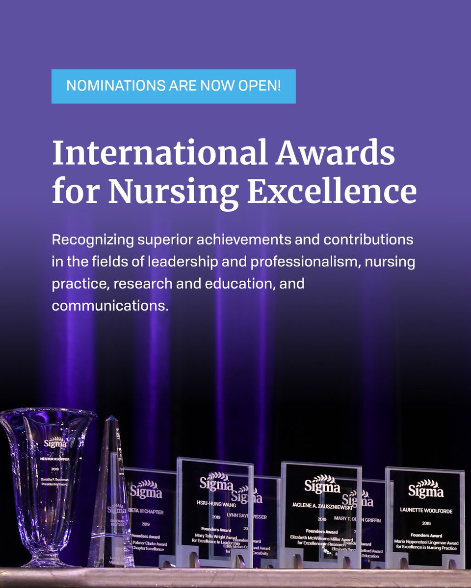SigmaNursing's tweet photo. Help Sigma recognize excellence at convention in 2025. Nominations are now open for the International Awards for Nursing Excellence.

Start here » https://t.co/4jI8xGqO0R https://t.co/dTUXc8Pmkh