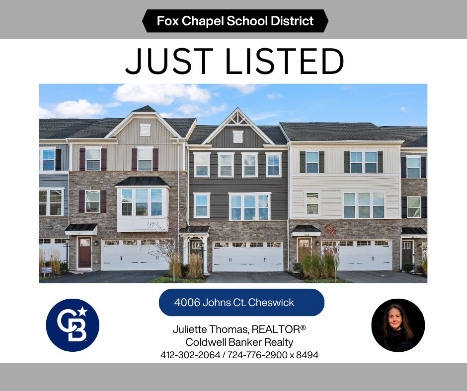 JulietteThomas5's tweet image. 🤩 JUST LISTED this beautiful townhome located in the wonderful community of Richmont Estates, Fox Chapel School District  #foxchapel #indianatwp #cheswick  only 3 years old w/a fabulous modern open concept design 😍
click link for more info:  …ttethomas-pittsburgh.sites.cbmoxi.com/listing/PA/Che…