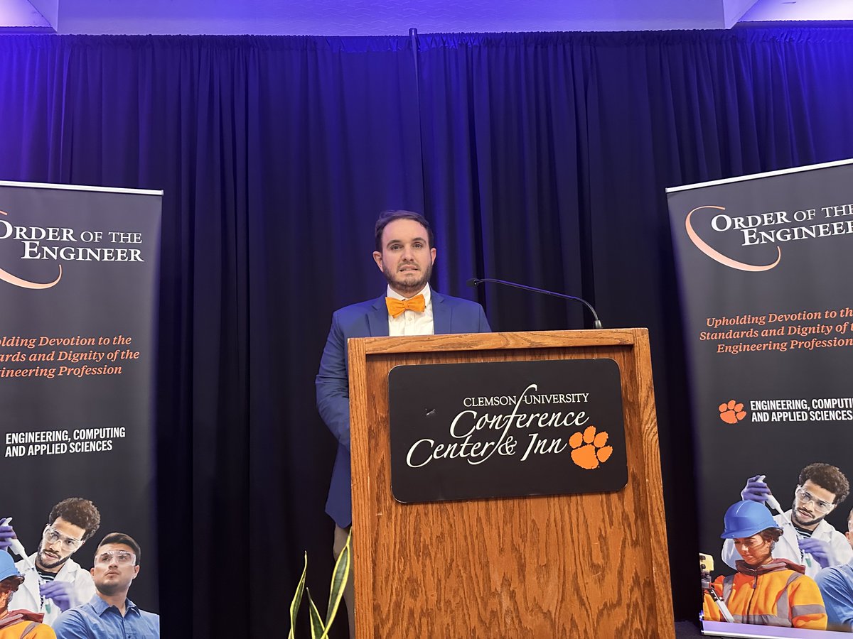 SCSPE's tweet photo. President @mitchelcooper, PE Vice President Jordan Titus, PE, and Executive Director @adambjones138 attended the @ClemsonUniv #OrderoftheEngineer Ceremony.ย ย Over 200 Engineering Graduates were in attendance.ย President Cooper spoke about why becoming a PE is important.ย ย #SCSPE https://t.co/LKKRvarVS7