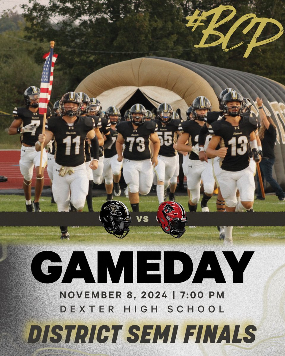 The Cats make their first District Semifinal appearance in 10 years, as they travel to Dexter tonight for a showdown with The Bearcats.
Kick Off at 7:00 PM!
#BCP
