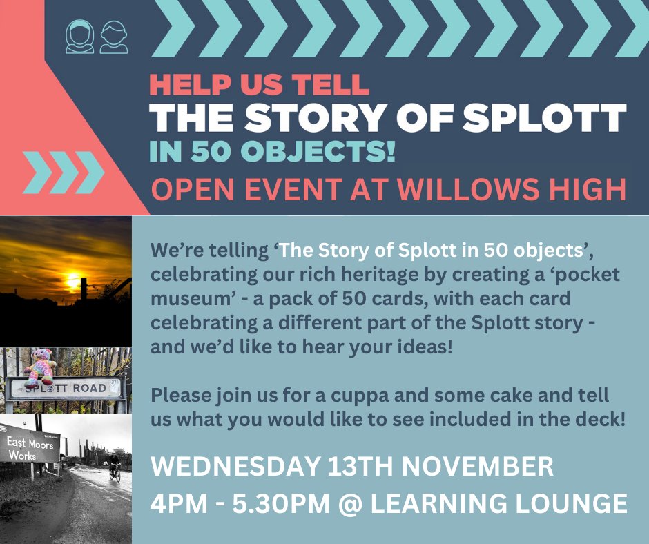 WHSFriends's tweet photo. If you would like to contribute to the Story of Splott in 50 Objects project (and enjoy free tea and cake, and good company!), please pop along to the Learning Lounge at Willows High School next Wednesday afternoon 👇👍 https://t.co/q9RsGmOZDr