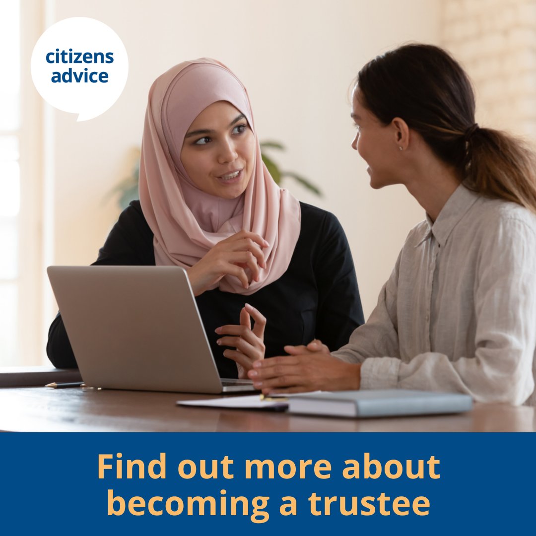 CitizensAdvice's tweet photo. Have you ever thought about becoming a trustee? You could:

✅ Gain leadership experience
✅ Shape how we support vulnerable people in your area
✅ Give something back to your local community

Interested? Find out more and apply today: https://t.co/4O9zVGWmJI

#TrusteesWeek https://t.co/YoaxUT8O19