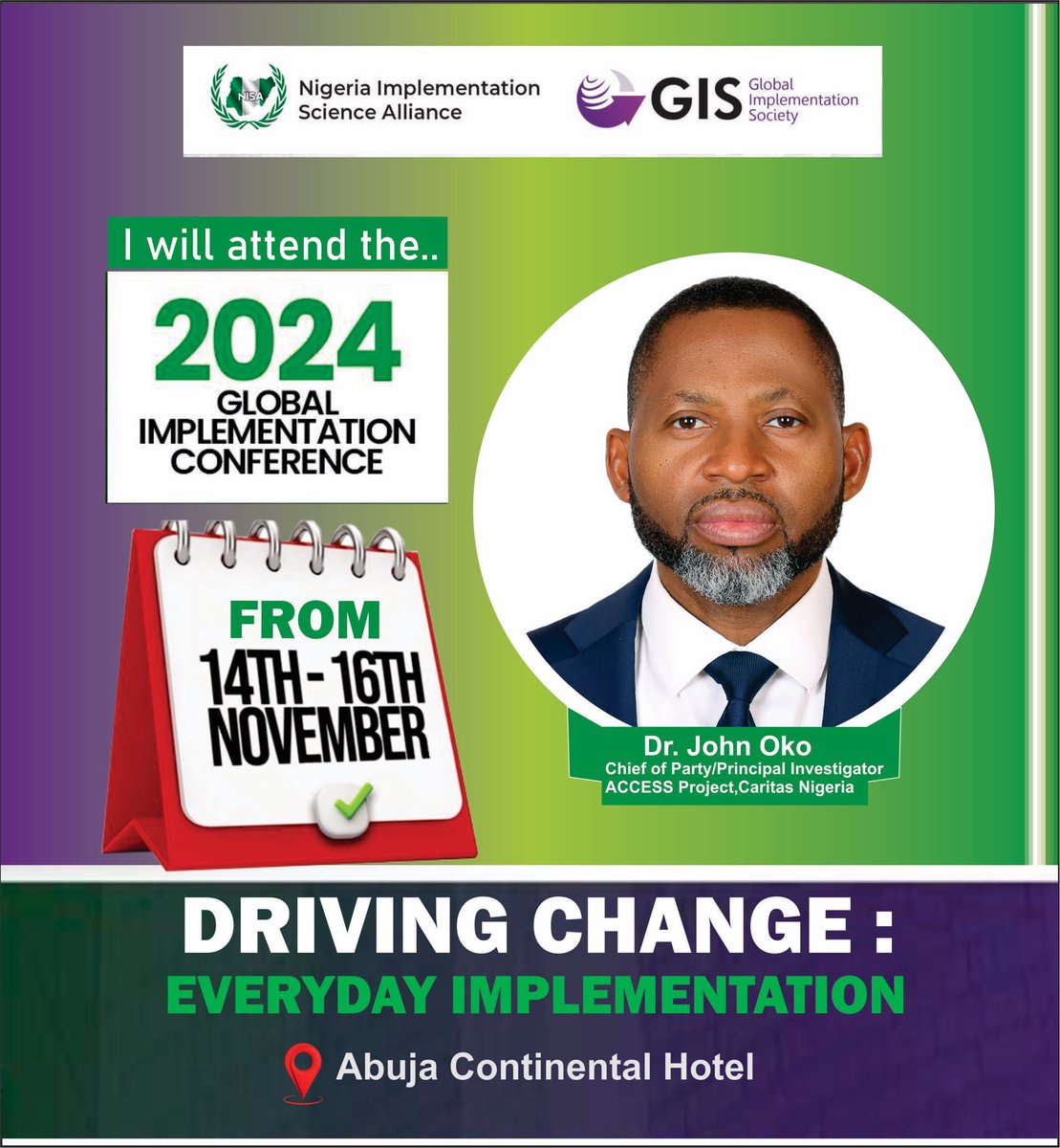 CCFNigeria's tweet image. Our #ACCESS Project Chief of Party/Principal Investigator, Dr. John Oko, has made immense contributions to the field of implementation science and research. He will be at the @Nigerian conference and @GlobalImplement conference to share his wealth of knowledge and experience.