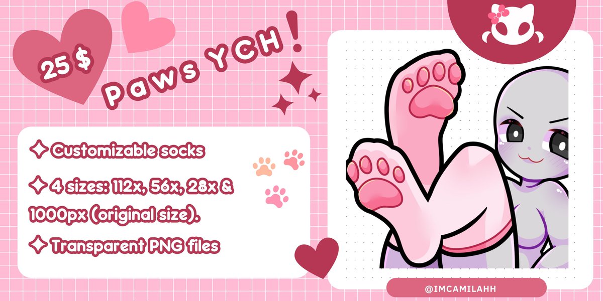 🐾| YCH Paws!

+Art Raffle:
✦Follow, ❤️ &amp; 🔃 

Hey! At the request of many, I have decided to open spaces again.🌷✨

✦ Vgen: vgen.co/ImCamilahh

#raffle #emotes #TwitchEmoteArtist #VTuberUprising #Vtuber #Vtuberart #ENVtuber #VTuberAssets