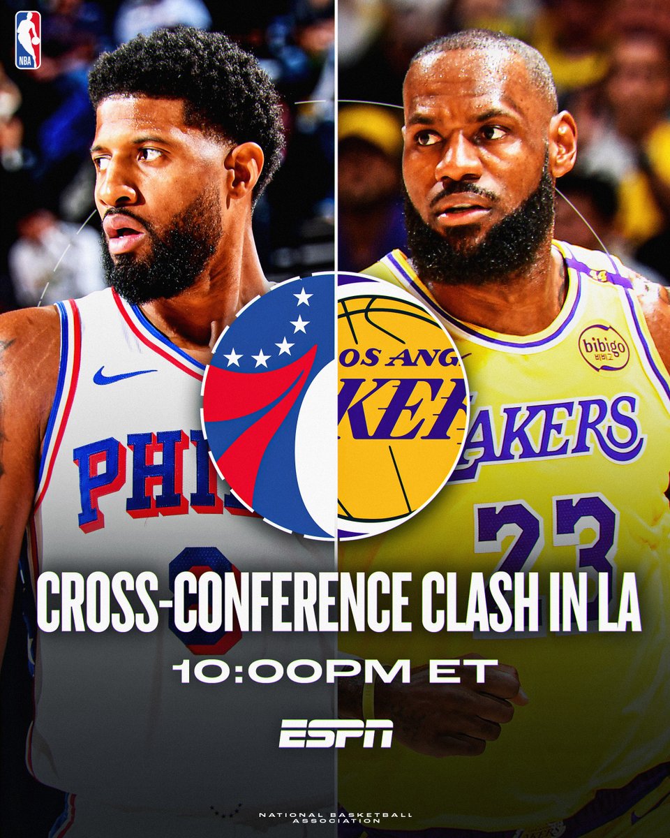 NBA's tweet photo. Paul George and the Sixers go head-to-head with LeBron and the Lakers in an interconference battle!

TONIGHT at 10pm/et on ESPN 📺 https://t.co/Ny8lIjpmFg