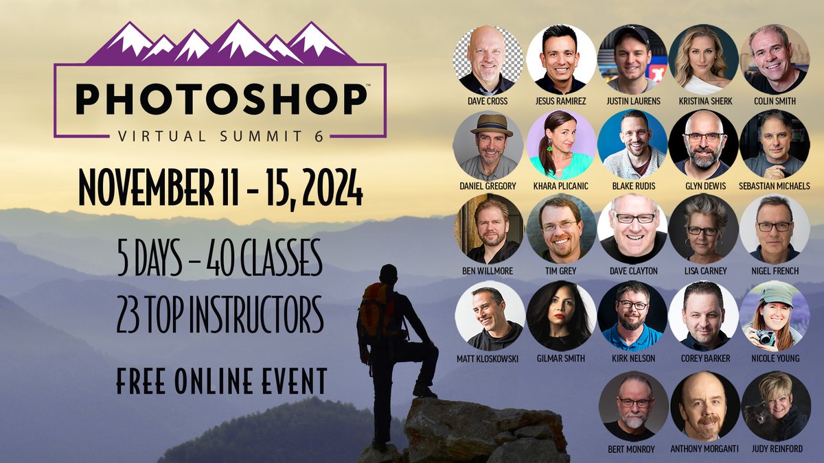 Next week, <a href="/Photoshop/">Adobe Photoshop</a>  Virtual Summit #6
I'll be teaching two classes at the Photoshop Virtual Summit (Photoshop Secrets and Being creative with Layers in Photoshop.). Get your FREE pass here: photoshopcafe.krtra.com/t/x2O14mbsuEZa