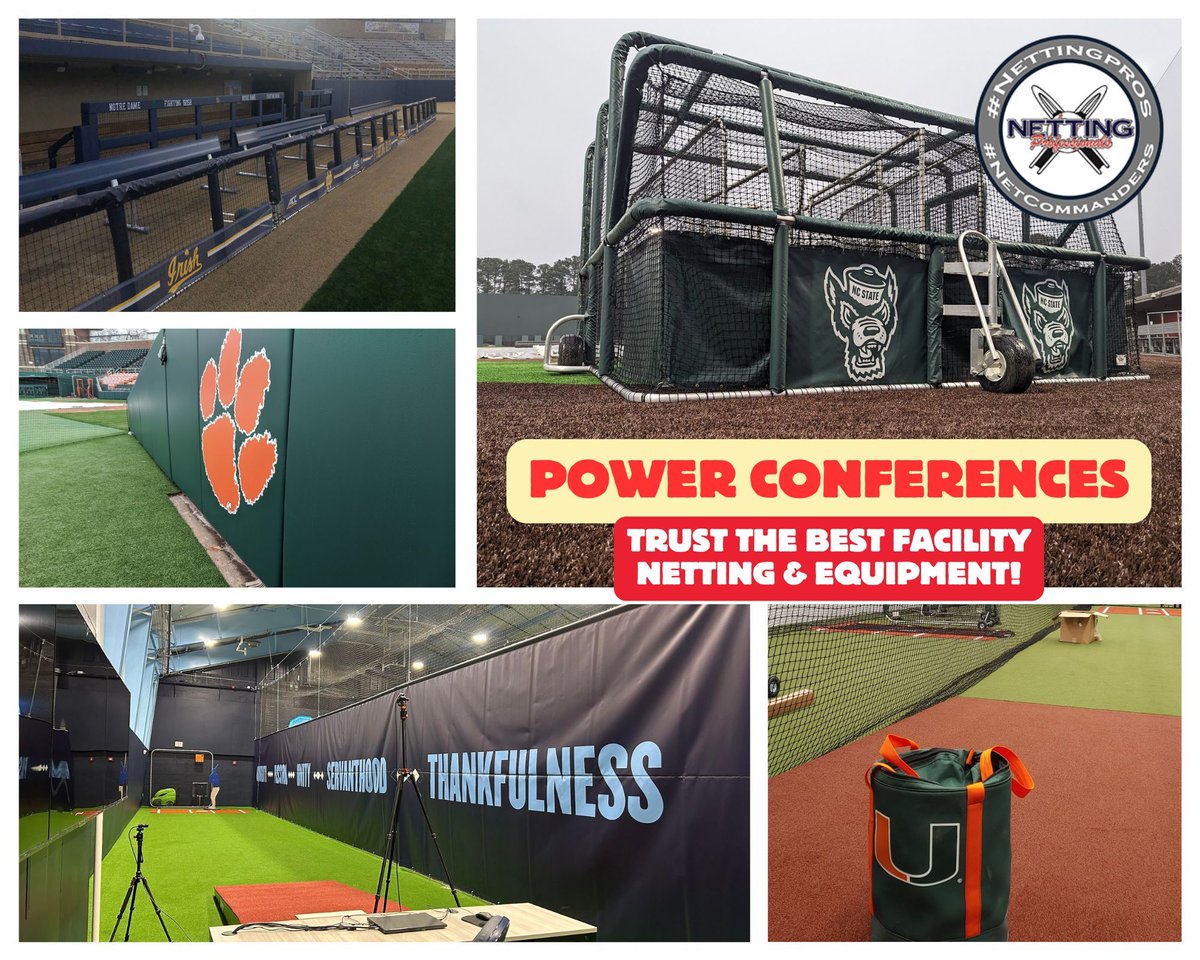 NettingPros's tweet image. ACC, SEC, Big 10, Big 12: Teams from all Power Conferences trust Netting Professionals for all of their Facility Netting, Equipment, and Padding Needs! 🔥 

Join the #NetCommanders Family Today by heading to NettingPros.com!