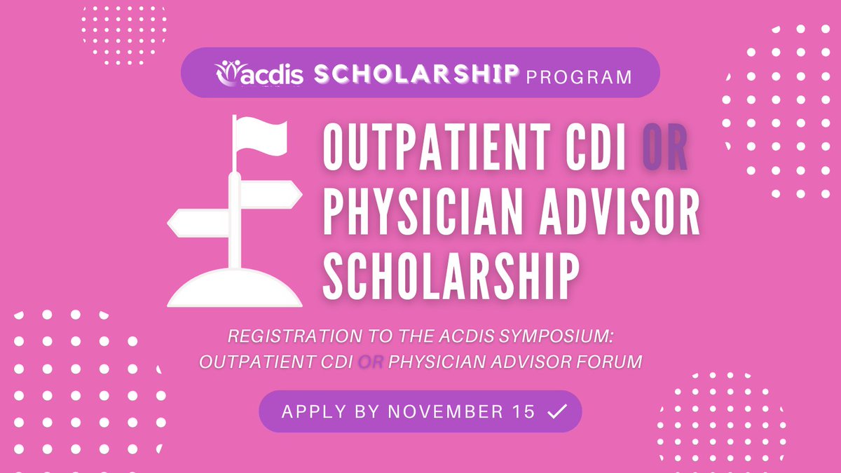 Only one more week to apply to the ACDIS Scholarship Program! Today we are highlighting our most specialized of the four scholarships offered this year: the Outpatient CDI/Physician Advisor Scholarship! 

To learn more, click here: hubs.la/Q02X0dXg0
