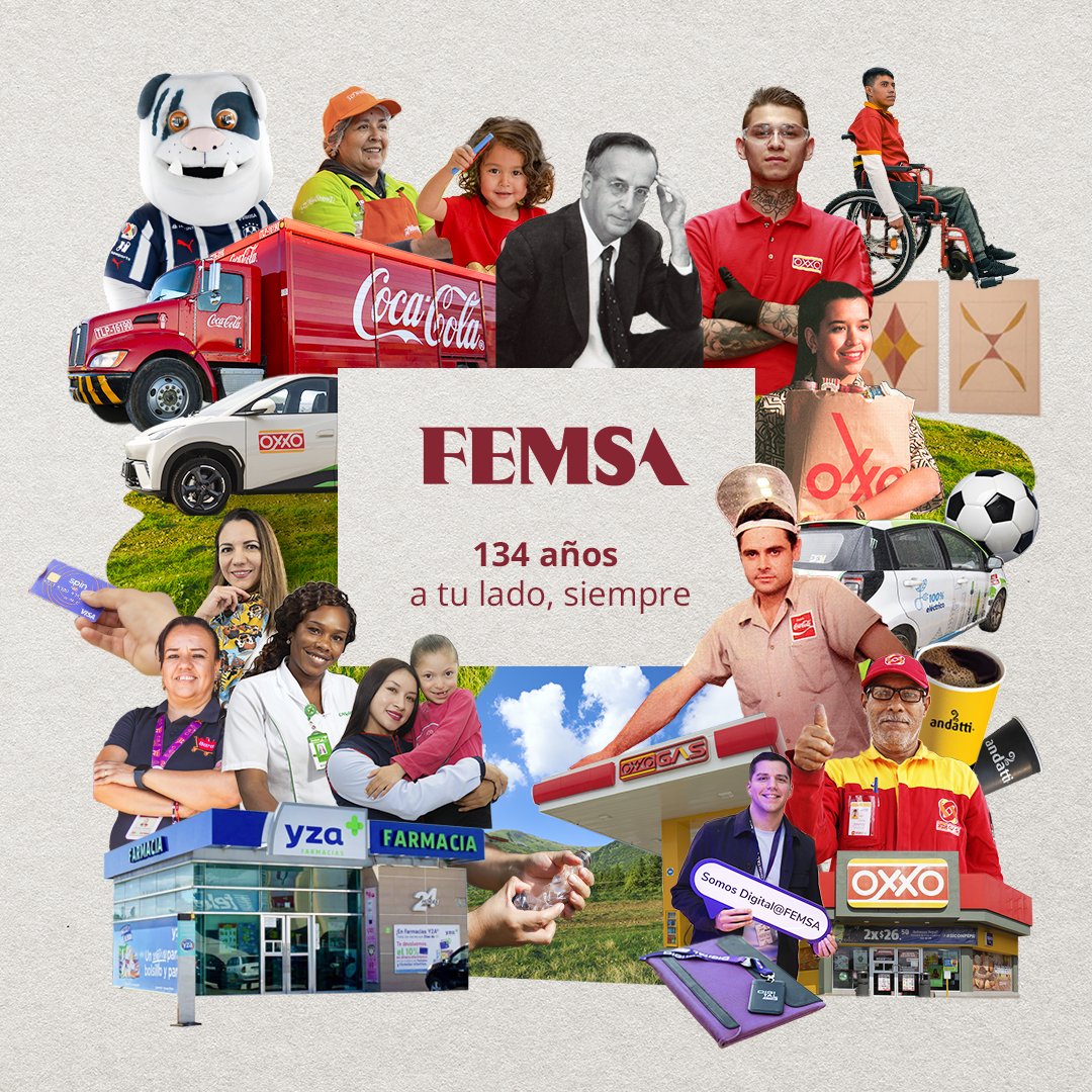 En FEMSA, celebramos 134 años de compromiso, transformación y crecimiento junto a nuestros colaboradores, quienes hacen posible cada logro y nos inspiran a ir más allá. A tu lado siempre, seguimos construyendo un futuro sustentable para todos. ¡Gracias por ser parte de esta gran