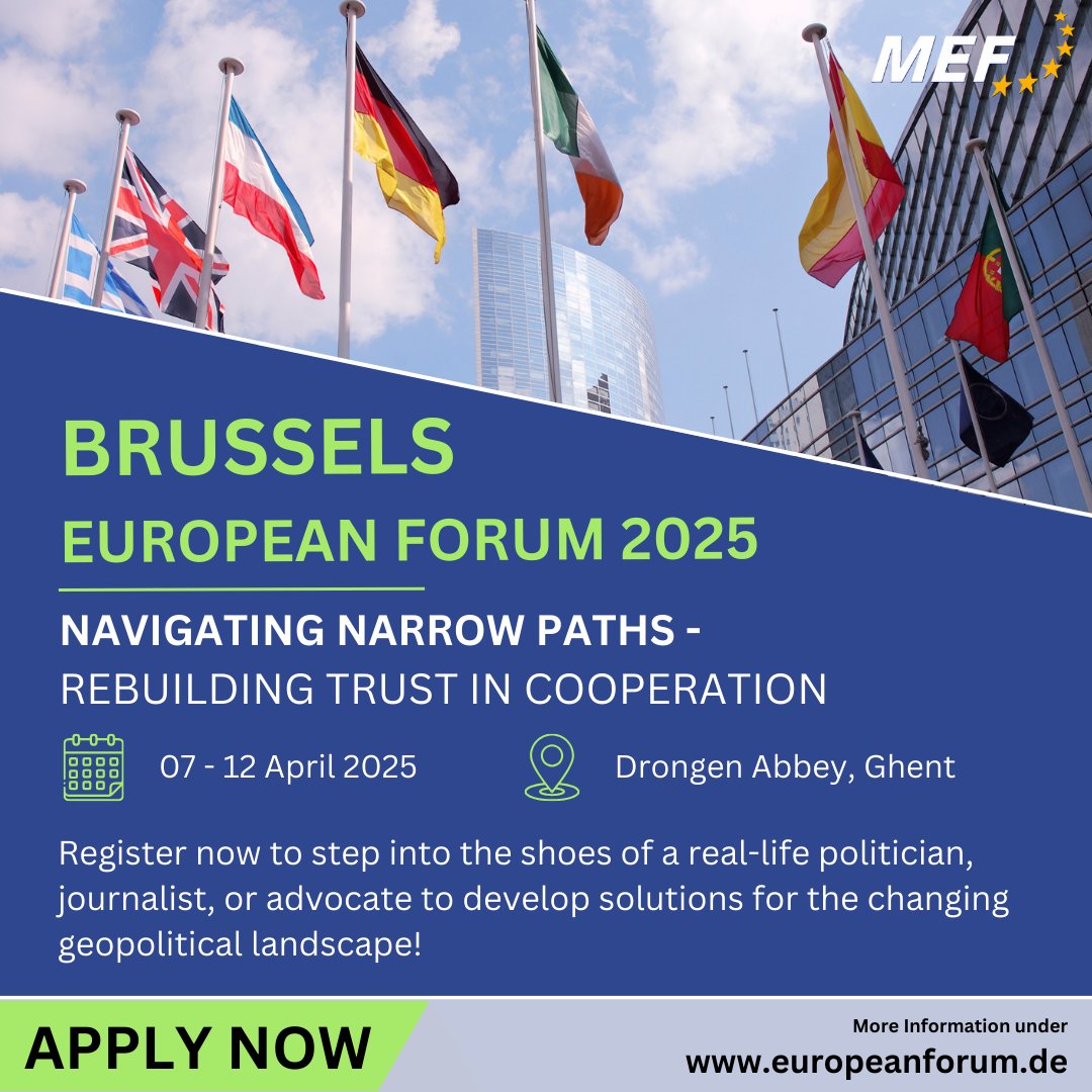 EuropeanForumeV's tweet photo. Join #BEF2025!🌍 A weeklong political simulation in Belgium, April 7-12, 2025. Apply by November 30! https://t.co/n7ZTaydgvi https://t.co/W8VHqLKGM0