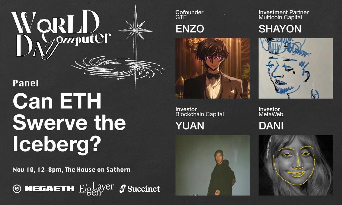 hotpot_dao's tweet image. Worldcomputer.day (WCD)'s Motherboard stage will welcome
- @enzo_gte of @GTE_XYZ
- @shayonsengupta of @multicoincap
- @yuan_han_li of @blockchaincap
- @WaverlyMaven of @MetaWebVC
These folks came from operating and investing across different ecosystems ( ETH, SOL and…
