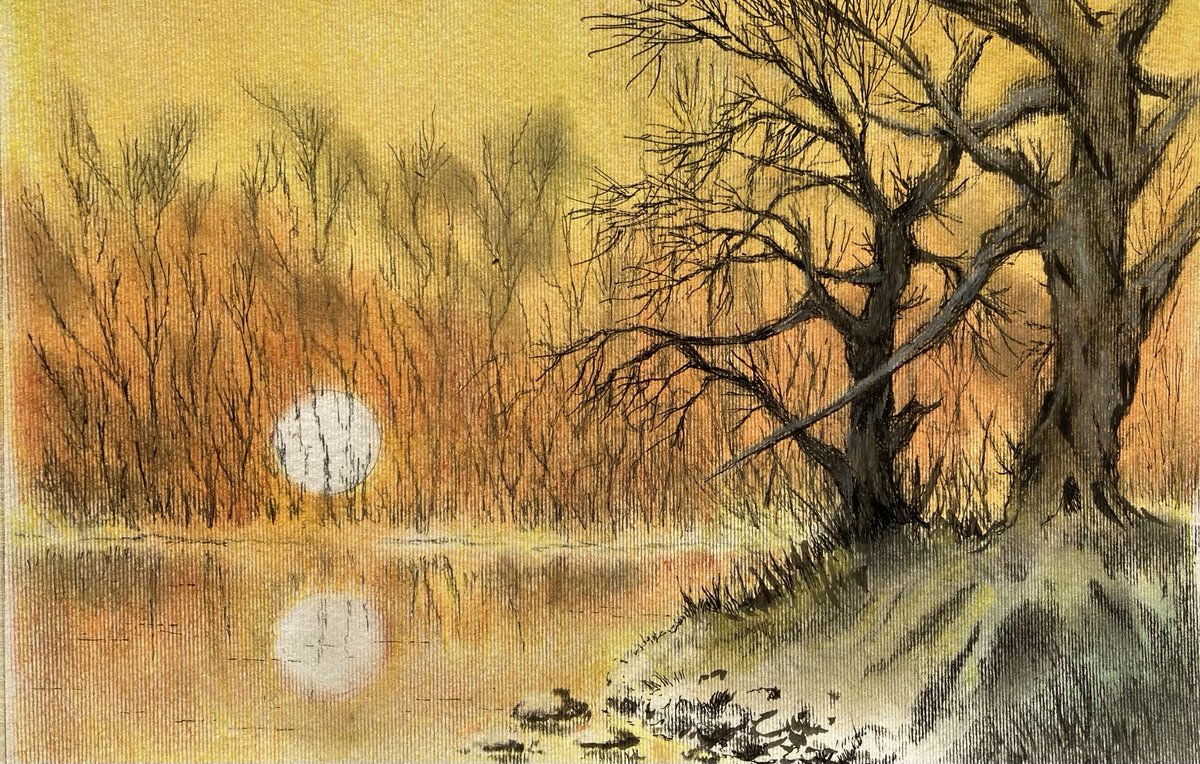 bwjsharpart's tweet photo. ‘AUTUMN WOOD AT NIGHTFALL’ A4 pen/pastel
#nature #trees #woods #autumncolours #autumn #sunsetart #sunset #riverbank #waterreflectionadt #landscapeart #pastelart mixedmediaart #penart #spooky https://t.co/Prxs3FKX9j