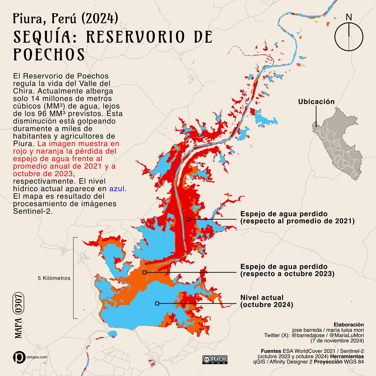 Emergencia en Piura: cultivos perdidos, canales de irrigación y pozos secos, pobladores y agricultores en crisis. El mapa revela la alarmante pérdida de agua, comparando el nivel actual con años anteriores. #Peru #Piura #Sequia #EmergenciaHídrica #CrisisAgua #CambioClimático