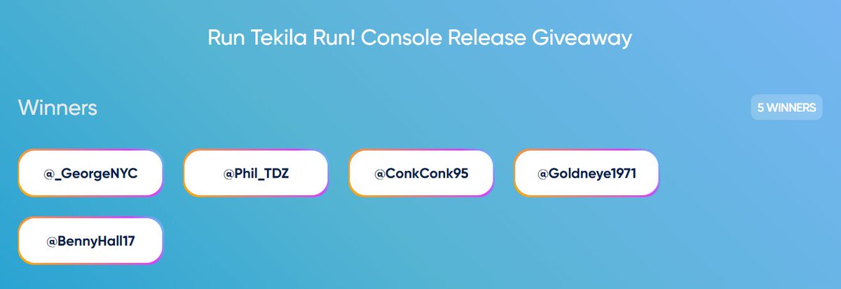🏆 GIVEAWAY WINNERS 🏆

Congratulations to:
1. <a href="/_GeorgeNYC/">GeorgeNYC 🎮</a>
2. <a href="/Phil_TDZ/">Siralja</a>
3. <a href="/ConkConk95/">Kris</a>
4. <a href="/Goldneye1971/">Shameless Shell DeCaluwe 🇨🇦 #RateLimitExceeded</a>
5. <a href="/BennyHall17/">Benny Hall</a>

Thank you all for your participation, and don't worry if you didn't win, we'll be doing more of this!