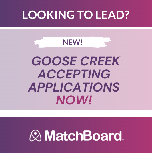 MatchBoard_Tech's tweet photo. Looking to lead? ❗️A new opportunity awaits! ❗️If you live in Goose Creek and are looking for opportunities to lead, several opportunities are available. https://t.co/OlK5l1sUXC