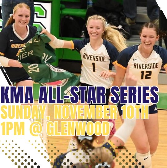 RivVolleyball's tweet photo. Catch our seniors in action Sunday, November 10th at 1pm in Glenwood as they compete in the KMA All-Star Senior Series🙌🏻 https://t.co/M0n5KsWXOi