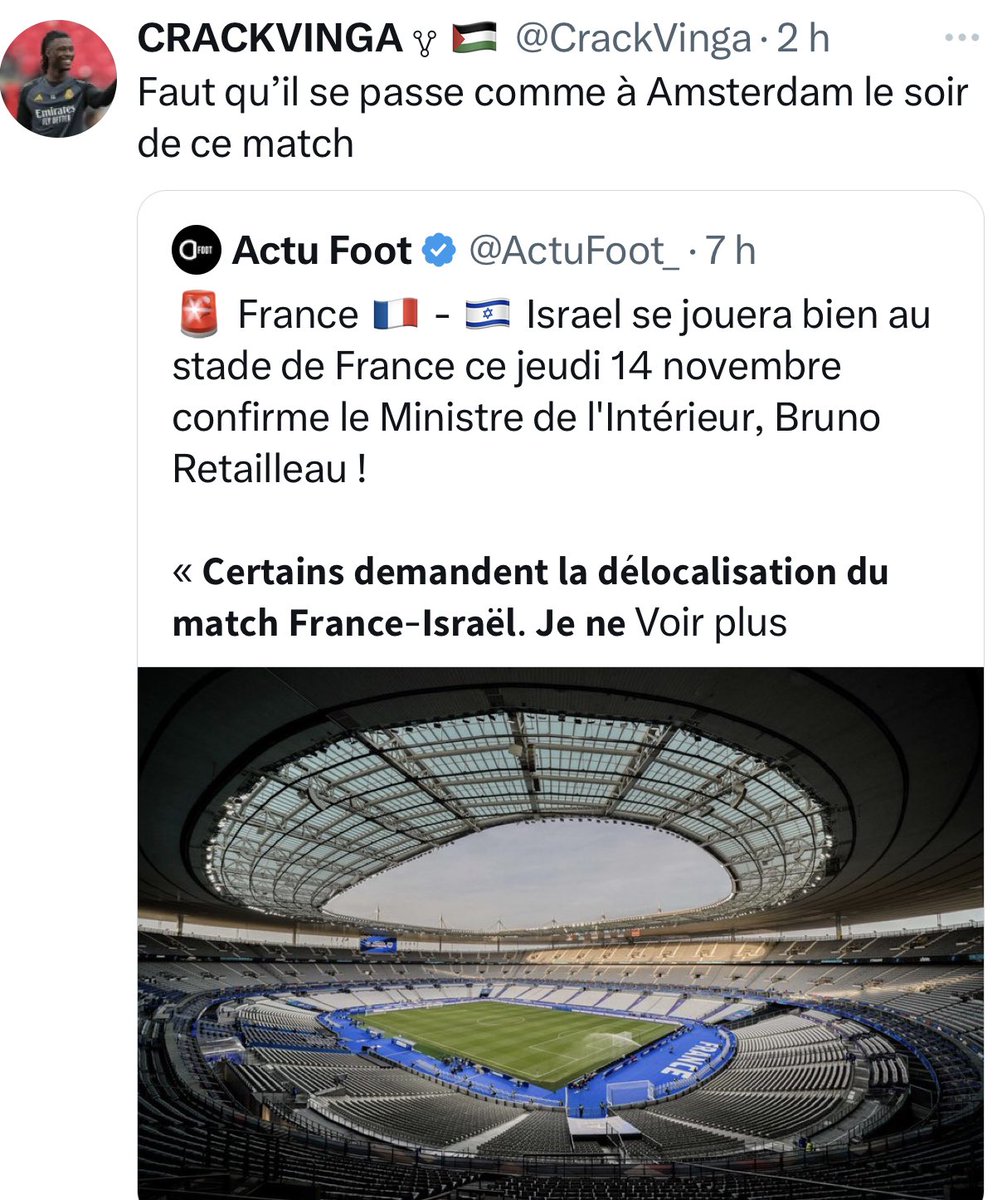 LBleuBlancRouge's tweet image. Merci de signaler et de faire tourner ce tweet de @CrackVinga qui appelle à des pogroms dans Paris le soir de France-Israel. 😉