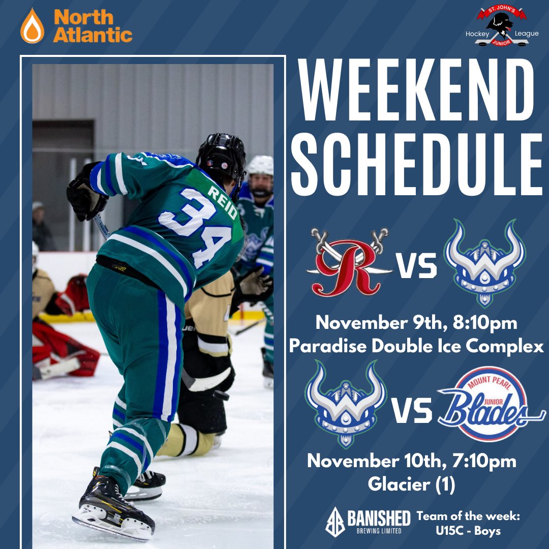 Were back in action this weekend with another double header!

Saturday we host the <a href="/CBRRenegades/">CBS JR Renegades</a> on home ice followed by an away game Sunday against the <a href="/MPJblades/">Mount Pearl Junior Blades</a>.

We welcome the U15 Boys C team as our Banished Brewing team of the week!

#warriorshockey