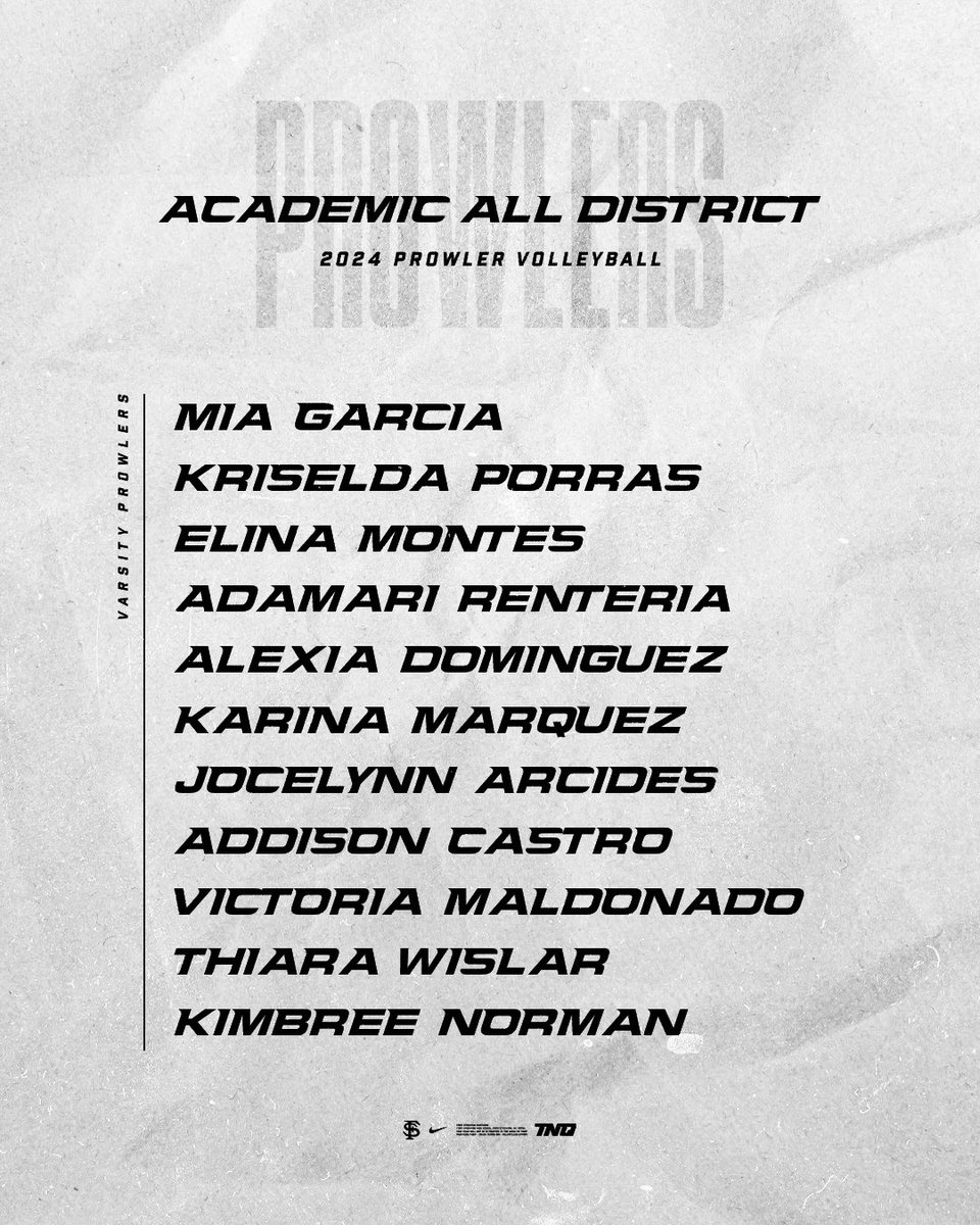 athleticsfshs's tweet photo. 2024 Prowler Volleyball Academic All-District! ππΎ
#prowlers #prowlersfight #TNQ #fortstockton #goprowlers #teamneverquit #thehuntison @Prowlervball23 https://t.co/7C053kpXYc