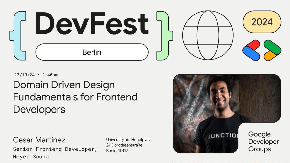 GDGBerlin's tweet photo. If you heard about Domain Driven Design then @Blindpupil should be familiar to you. Join his session at DevFest, where we will dig deeper with Cesar Martinez into DDD.

Get tickets 👉 https://t.co/hAOCysCoTf https://t.co/r4X3b9G1ix
