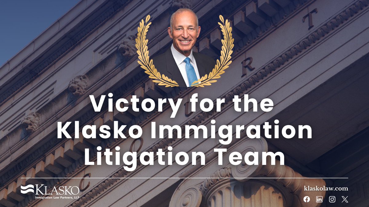 Klasko Immigration Law Partners congratulates Ron Klasko on his important immigration litigation victory in the case Battineni v. Mayorkas. Read more details about this case here: ow.ly/mmVo50U2fRx