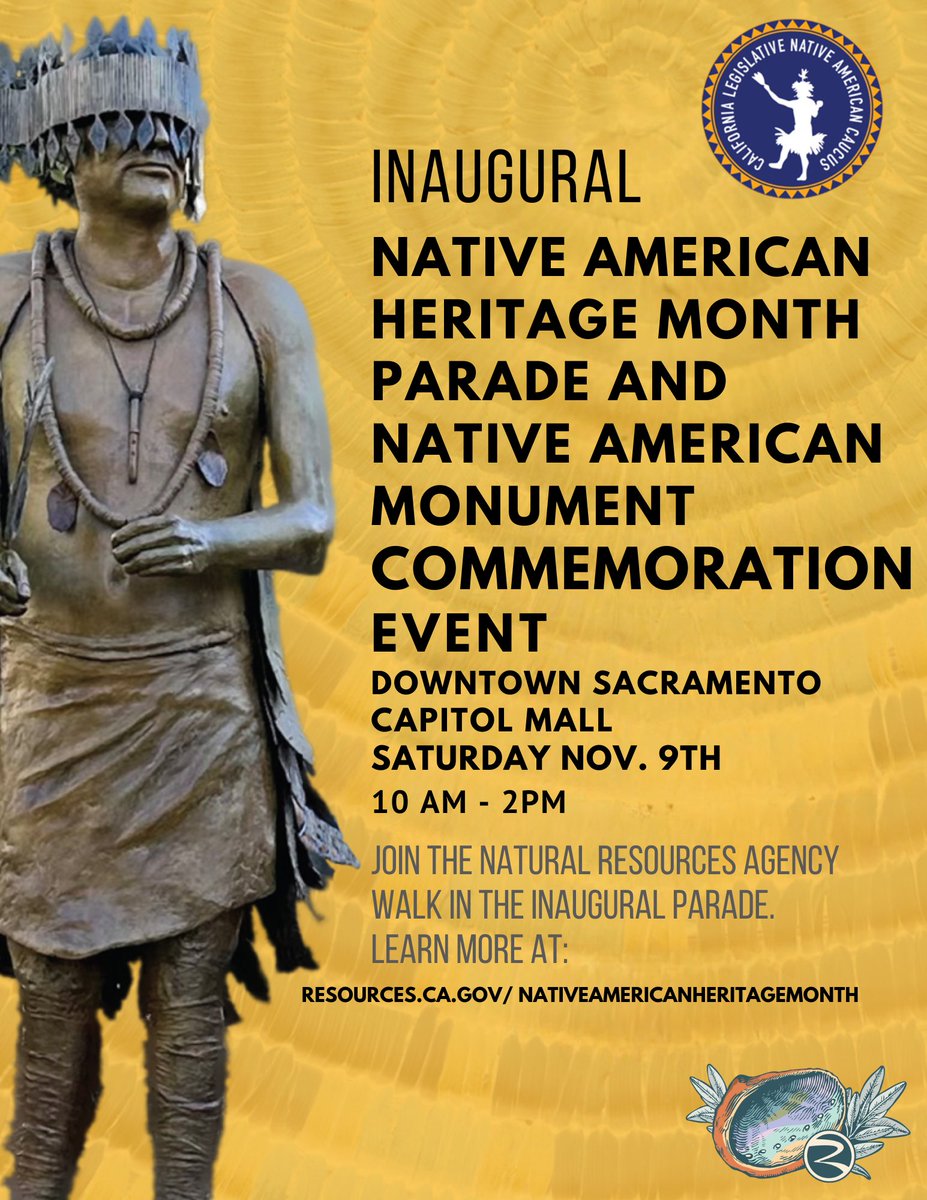 Happening tomorrow! Join us in #Sacramento as we march in the Inaugural #NativeAmericanHeritageMonth Parade and celebrate the contributions, achievements, cultural diversity and impact of California’s First People.

Learn more: resources.ca.gov/Initiatives/Eq…