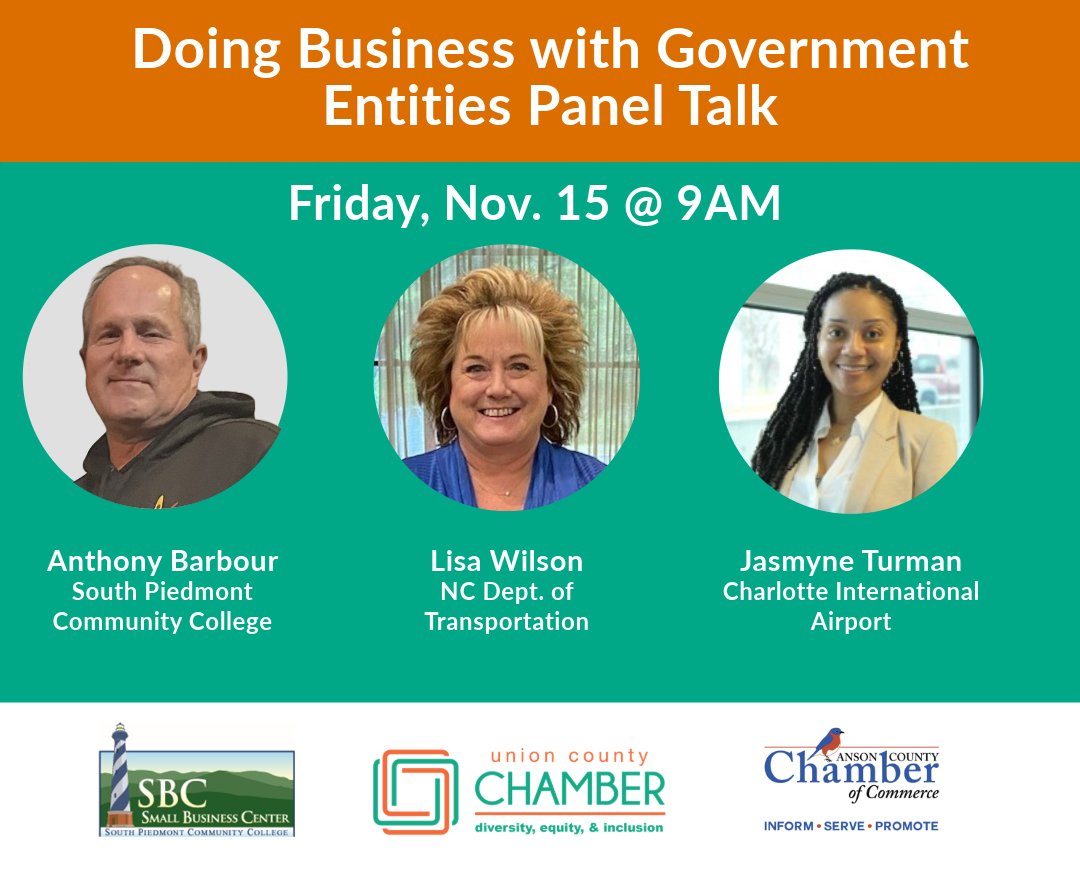 Happening Friday, Nov 15! Join us for a virtual conversation to find out how your business can do business with Government Entities. Hear from South Piedmont Community College, NCDOT &amp; the CLT Airport! ncsbc.net/reg.aspx?mode=…
#PanelDiscussion #GovernmentContracting #smallbusiness