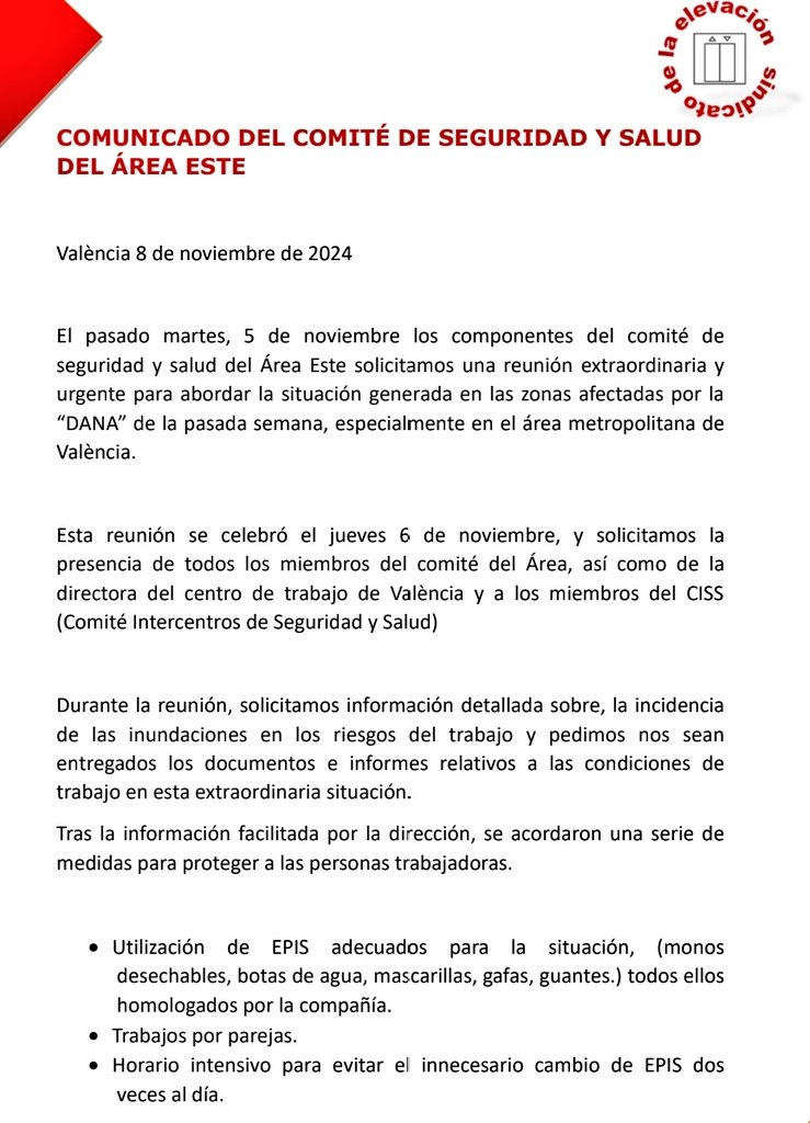 SindiElevacion's tweet photo. S.E  info Zona Este Ascensores Otis. Reunion comite de Segurdad y Salud. Estamos comprometidos con los damnificados por las inundaciones y velamos continuamente por la seguridad de todos los compañero/as  de la zona. https://t.co/vE7fHj4TNK