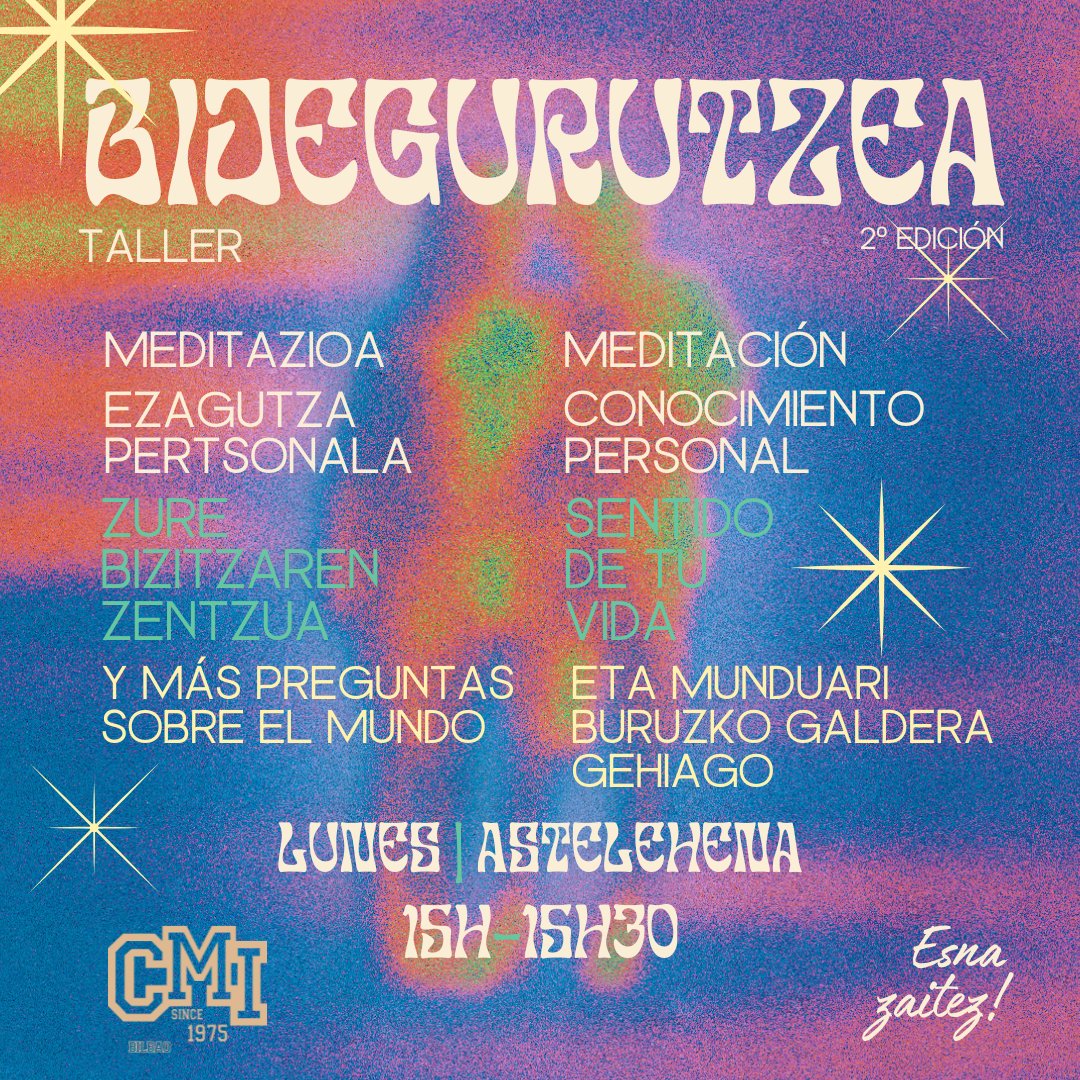 🧘‍♂️🧘‍♀️ Gure CMI Bidegurutze tailerrera apuntatu. Ikasleentzako izen-emate irekiak. Inscripciones abiertas para el alumnado de nuestro taller Bidegurutze. ESTEKA:
forms.gle/7xwx8aHQWzzvbD…