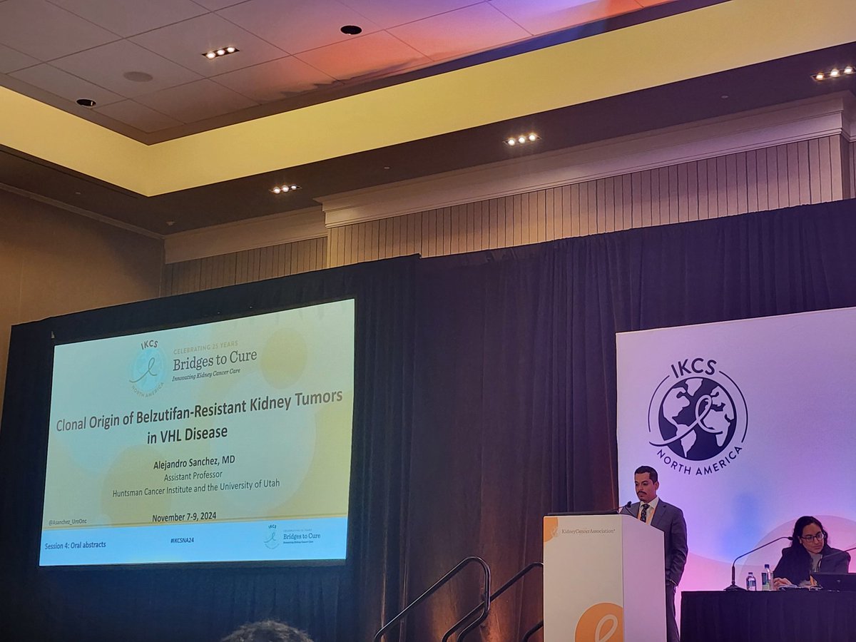 QianJanieQin's tweet image. Dr. @ASanchez_UroOnc discussing potential #clonal origin of belzutifan resistance in #VHL-associated #RCC, highlighting need for multi-institutional effort and looking for collaborators! @KidneyCancer @TiansterZhang #IKCSNA24