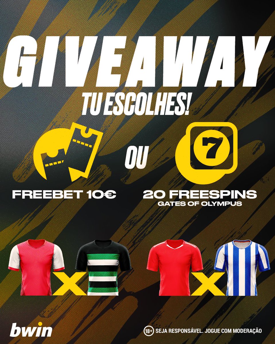 Domingo temos dois grandes jogos na Liga Portuguesa: SC Braga x Sporting CP e SL Benfica x FC Porto 😎 Se ambos os jogos tiverem mais de 2,5 golos, vamos sortear 10 pessoas para poderem escolher um destes prémios: FreeBet ou Rodadas Grátis 😱

Só tens de:

👉 Seguir a
