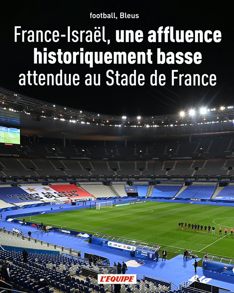 Le match de Ligue des nations entre la France et Israël, prévu le 14 novembre au Stade de France, devrait se dérouler devant une affluence estimée entre 15 000 et 20 000 spectateurs, la plus faible de l'histoire de l'enceinte, pour un match des Bleus. Cette situation s'explique