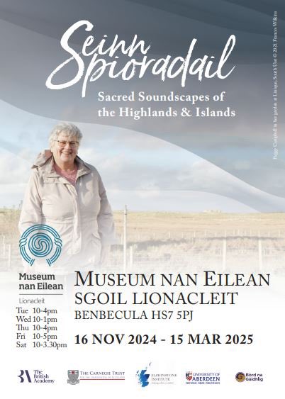 Seinn Spioradail: exhibition plus online sound archive on spiritual singing &amp; song writing in the Highland &amp; Islands.
Website for recordings:  seinn.org/soundmap/
Watch the film: seinn.org/exhibition/ 
Exhibition opens at Liniclate, Benbecula Nov 16: tinyurl.com/bb4byftc