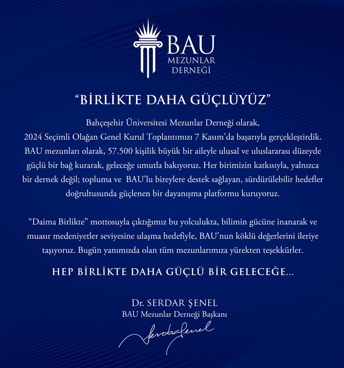 thebauclub's tweet photo. 2024 Yılı Olağan Genel Kurul Toplantımızı, 7 Kasım’da Bahçeşehir Üniversitesi Beşiktaş Kampüsü’nde üyelerimizin katılımıyla gerçekleştirdik. Daha güçlü bir gelecek için #DaimaBirlikte ilerliyoruz. https://t.co/VrOKK2EDwL