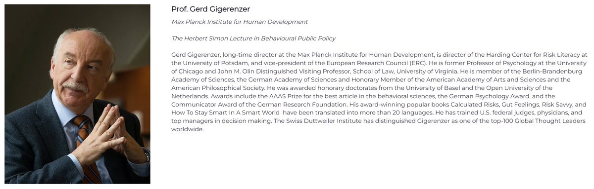BPPconference's tweet photo. 📢 We're thrilled to announce our first #4IBPPC keynote speaker, Prof. Gerd Gigerenzer (Max Planck Institute for Human Development, The Herbert Simon Lecture in Behavioural Public Policy).
Don't miss out on #4IBPPC in London 🇬🇧, Sep 10-12, 2025! 🌟
#BehaviouralPolicy #IBPPA https://t.co/MoVSfr9QvZ