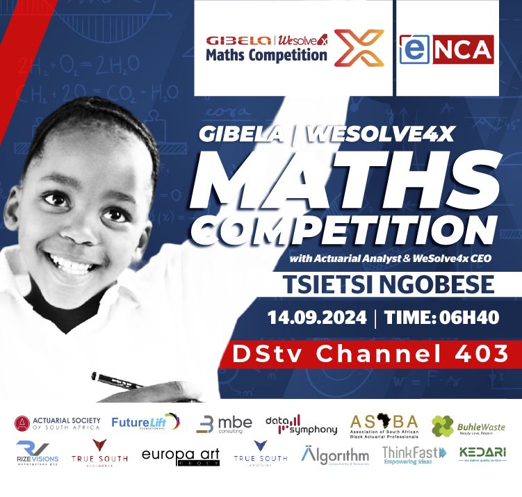WeSolve4x's tweet image. #GibelaWesolve4xMathsCompetition2024
Tune in for an exciting interview on @eNCA  on Sat 13h30 pm 09 Nov 2024 as we celebrate the success of Gibela Wesolve4x Maths Competition with @NgobeseTsietsi @WeSolve4x  CEO and Loyiso Jiya @RailGibela  head of communication.