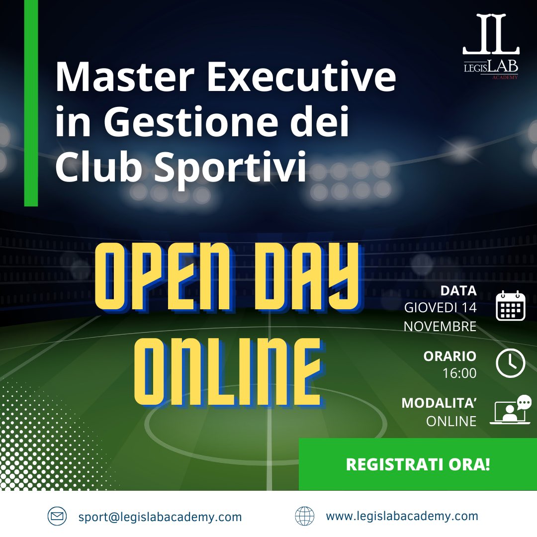 Hai dubbi o curiosità sul Master Executive in Gestione dei Club Sportivi? Iscriviti all’Open Day Online: sarà l'occasione per conoscere il Master, gli argomenti delle lezioni e i relatori!

🚀 Conferma la tua partecipazione iscrivendoti a questo link: forms.fillout.com/t/uNYU6C853qus