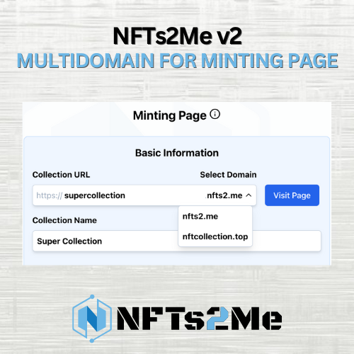 NFTs2Me's tweet image. 💥 #NFTs2MeV2 Drop!

Want to customize the domain for your minting page? 🌐 Now creators can choose from multiple domains, giving your NFT collection a unique and professional look! 🚀 Easily switch from your dashboard! ⚙️

Perfect for branding your drop like never before! ✨💫