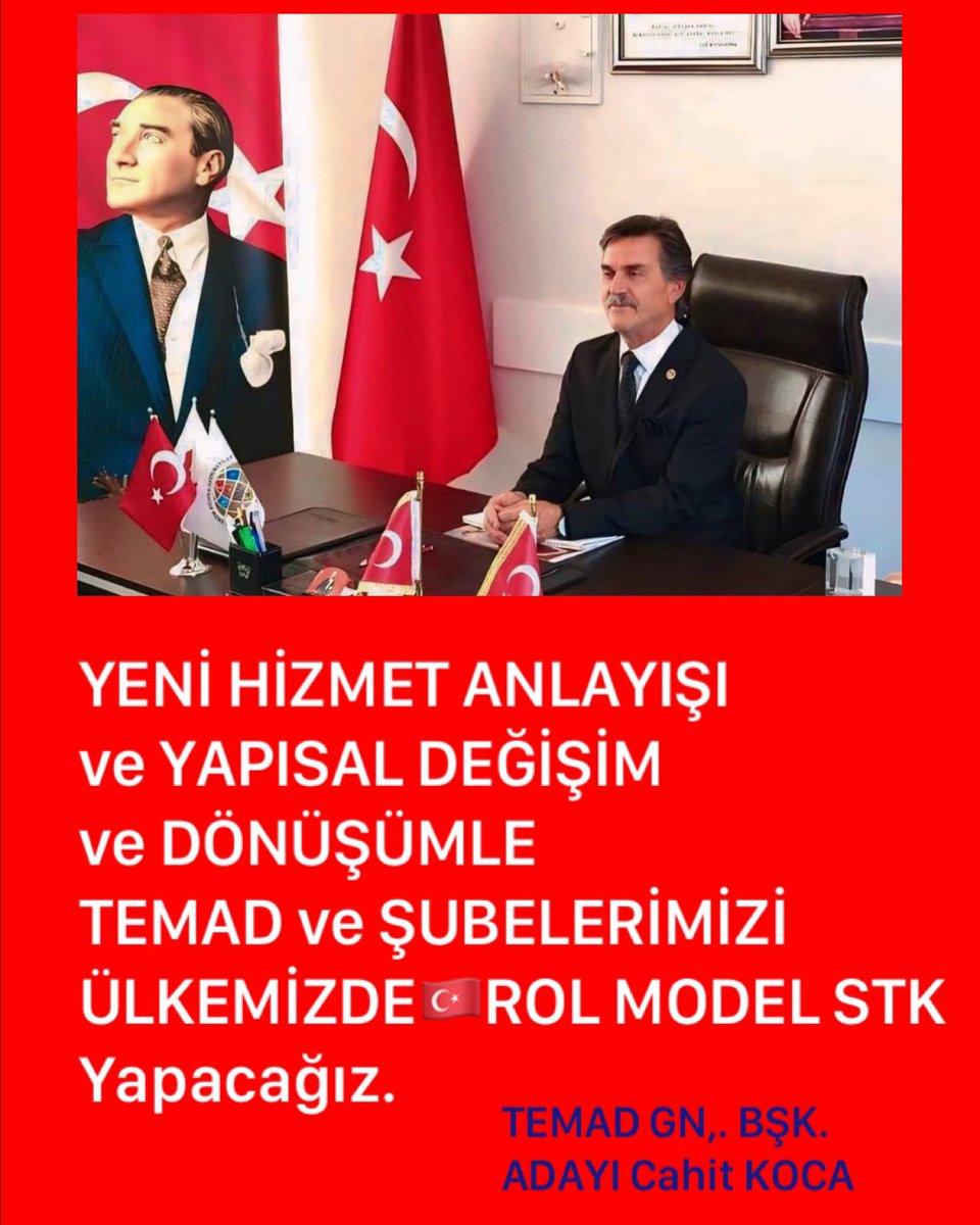 TEMAD GN.BŞK.ADAYI
Cahit KOCA
<a href="/cahitKoca20/">Cahit Koca</a> 

ASTSB.LAR SORUNLARINA ÇÖZÜM ÜRETECEK BÜYÜK BİR GÜCE SAHİPTİR.
Ne bahaneleri dinleyeceğiz ,
Ne Bahanelere Sığınacağız Nede mazeret üreteceğiz,
———————————
YÖNETİM ve ÇALIŞMA KURULLARIMIZ vede
PROJE  GRUBLARIMIZ İLE 
meslektaşlarımıza