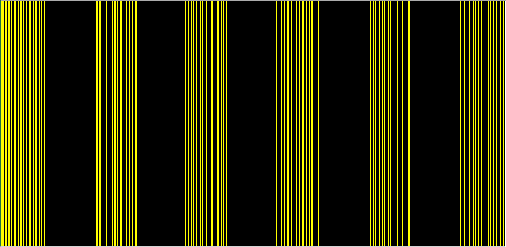 mathladyhazel's tweet image. The first 1,000 numbers. Every yellow line represents a prime number.