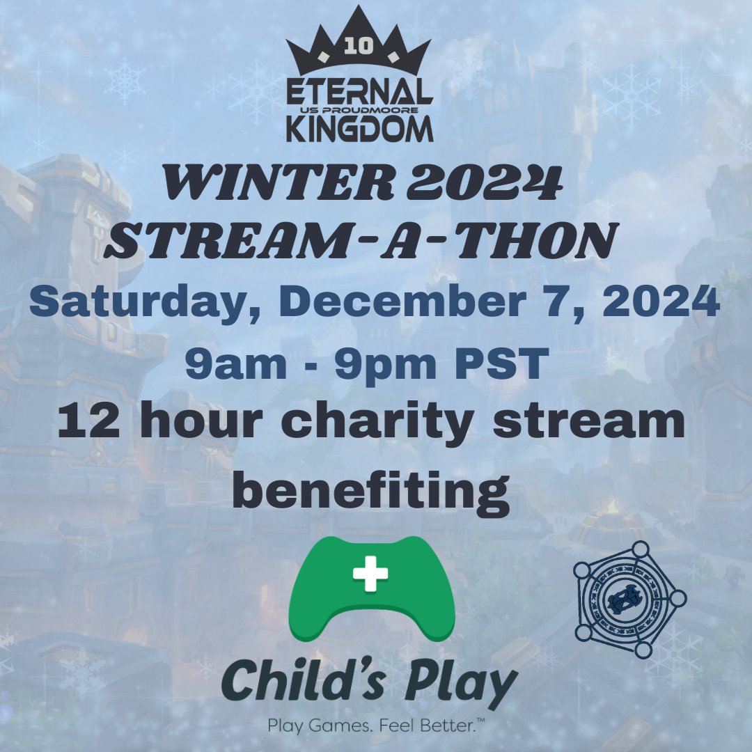 EK_Raiding's tweet photo. Come &amp; join the EK team as we game for the Child's Play charity. They deliver games &amp; technology to pediatric hospitals to improve patients’ lives through the power of play. Please join us for some gaming &amp; fun. #wow #charity #ekraiding #PlayGamesFeelBetter #GamersGiveBack https://t.co/FaXAW6Kit3