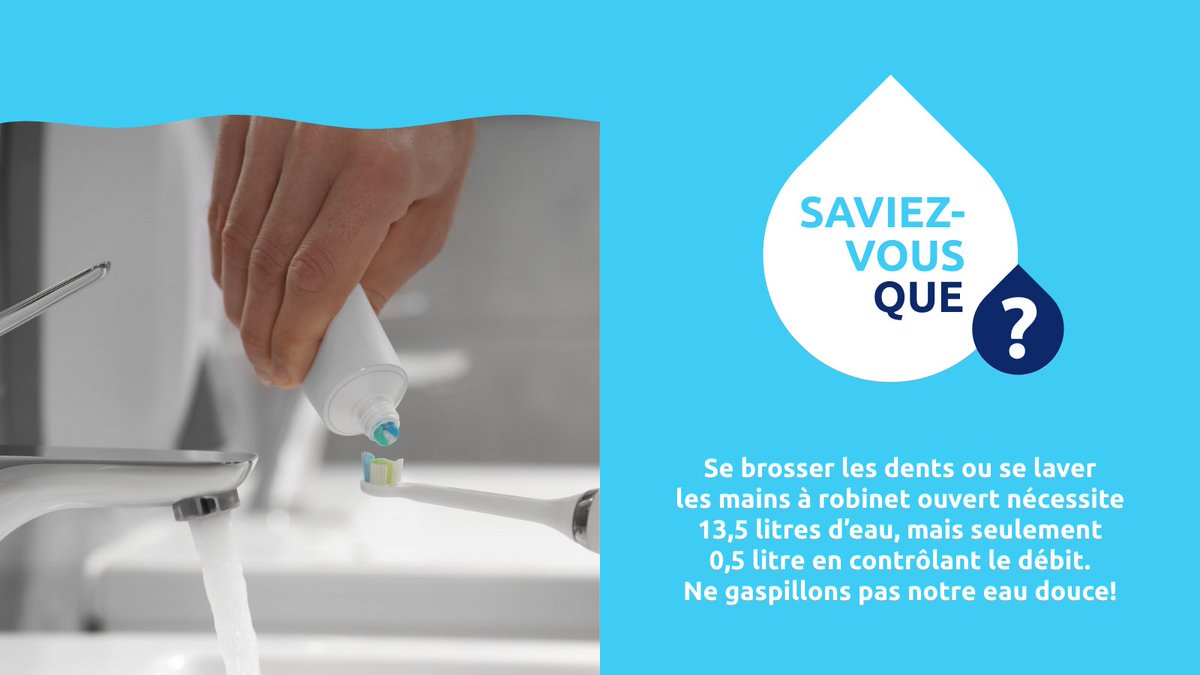 Saviez-vous que se brosser les dents à robinet ouvert nécessite 13,5 litres d’eau, mais seulement 0,5 litre en contrôlant le débit? 🪥🦷💧 #PensezBleu #GouvernementduQuébec #StratQcEau #QcFierPartenaire #MaVieEnBleu