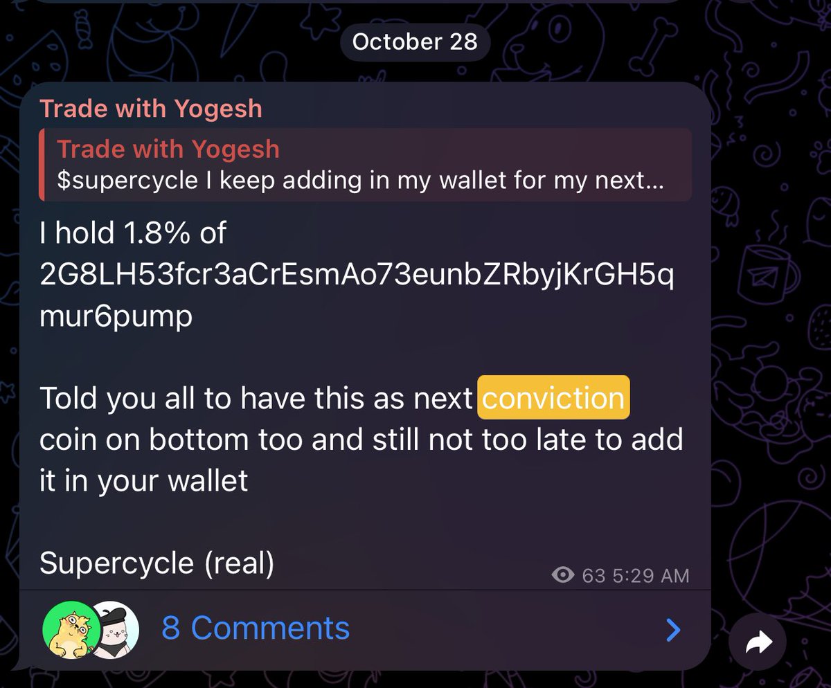 nft_yogesh's tweet photo. None of my conviction coins are down from entry 📈
#HARAMBE: First entry $3M, average $12M – now at $45M
$CHONKY: First buy $2M, average $10M – now at $13M
$HEHE: First entry $2M, average $4M – now at $15M
$SUPERCYCLE: First entry $5M, bought more at $2M – now at $10M
$STAN: Building a 1% position, still risky but I see potential for $200M+
$FATGF: Aped in at $200K – now sitting at $2M

I have $BONK as my second biggest bag too but I recommend to start long on it instead of spot buy because I never bought a coins above $100M MC except $Mog. 

All of these are on my public channel. I don’t post random pumpfun or daily tickers, only coins I believe in and at good entry price, I share with my homies

If you’re new to memecoins and want a solid place to start, check my channel. I only cover 5-10 coins a month, but they’re quality picks. Even my normie friends are investing with confidence and making money without diving deep on CT

LFG 🚀 SUPERCYCLE (REAL)