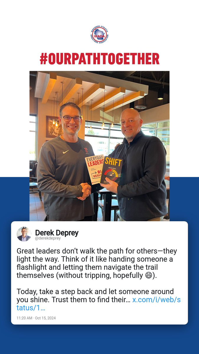 WADA Wisconsin (@wadawisconsin) on Twitter photo Thank you <a href="/derekdeprey/">Derek Deprey</a> for supporting the <a href="/WadaWisconsin/">WADA Wisconsin</a> Leadership Book Exchange!
Everyday Leaders: Small Actions, Big Results ➡️ amazon.com/Everyday-Leade…
SHIFT: Move from Frustrated to Fulfilled ➡️ amazon.com/SHIFT-Frustrat…
#OurPathTogether Thank you <a href="/derekdeprey/">Derek Deprey</a> for supporting the <a href="/WadaWisconsin/">WADA Wisconsin</a> Leadership Book Exchange!
Everyday Leaders: Small Actions, Big Results ➡️ amazon.com/Everyday-Leade…
SHIFT: Move from Frustrated to Fulfilled ➡️ amazon.com/SHIFT-Frustrat…
#OurPathTogether