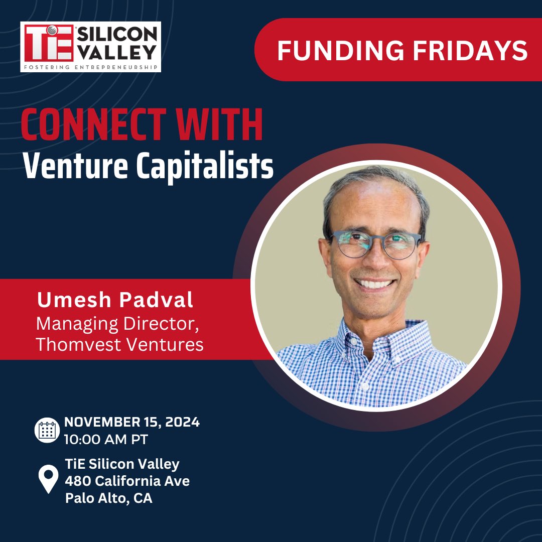 tiesv's tweet photo. Join us for our upcoming Funding Fridays session, where you’ll have the exclusive opportunity to participate in 1:1 meetings with Umesh Padval, Managing Director at Thomvest.

Register now - https://t.co/HPydmmaTHi

#FundingFridays #Entrepreneurship #VentureCapital https://t.co/AYpYfG4RGb