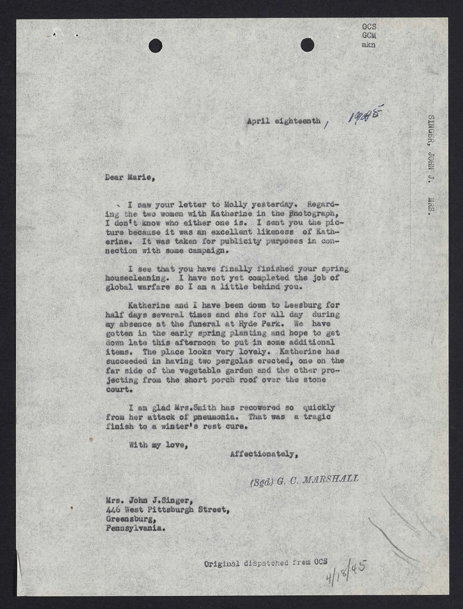 MelissasLibrary's tweet image. #FromTheLibrary
From Gen. George Marshall to his sister, Marie. 
That second paragraph!
#MarshallFoundationLibrary